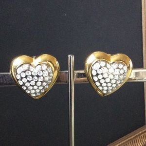 Puffy heart rhinestone encrusted clip on earrings MADE IN ITALY